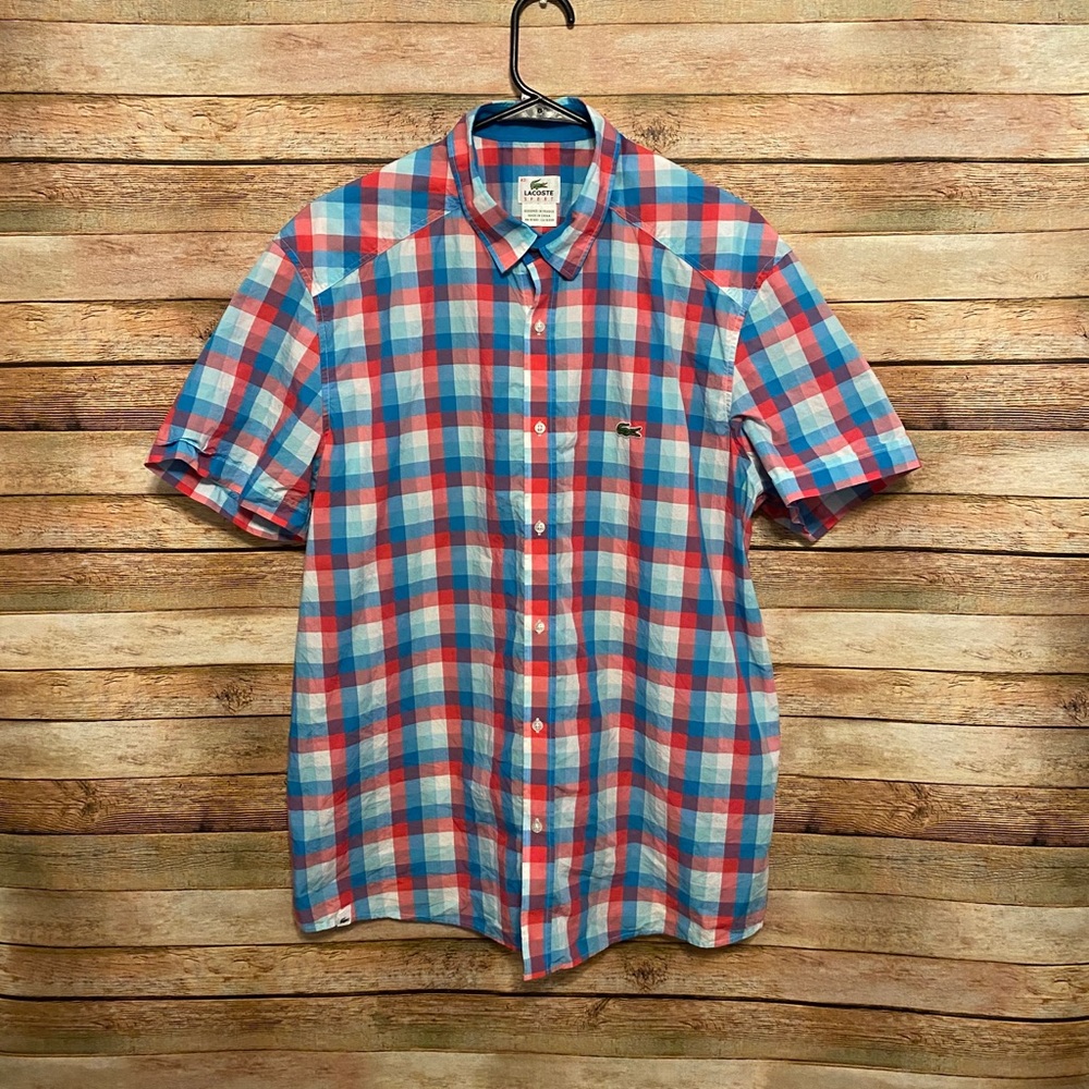 Lacoste Sport Pink Blue SS Plaid Shirt